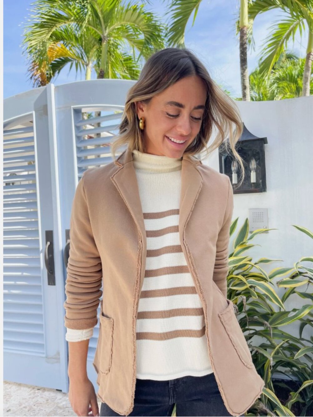 Frank & Eileen Dublin Triple Fleece Sweatshirt Blazer Camel Womens S